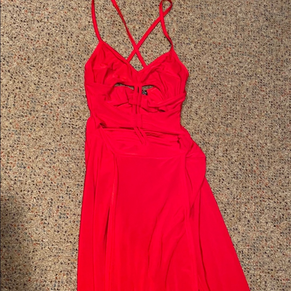Red maxi dress with cut outs